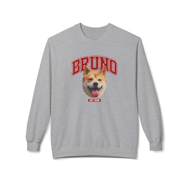 Custom varsity pet sweatshirt, sport grey, red lettering