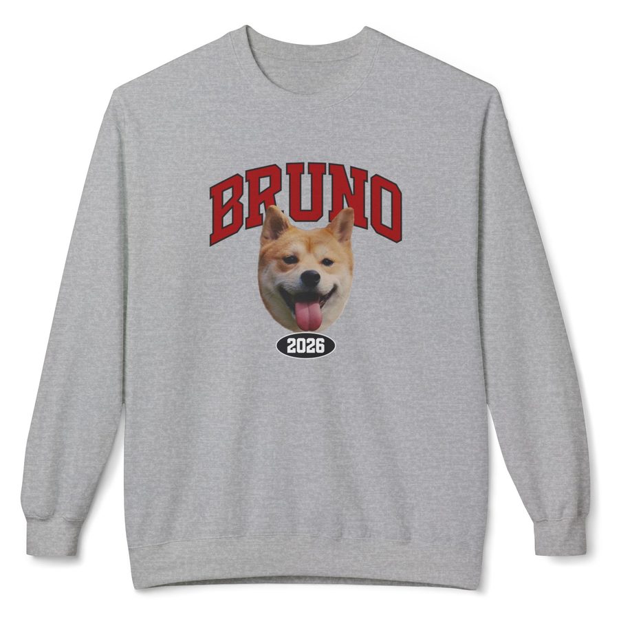 Campus design on a sport grey sweatshirt with red lettering