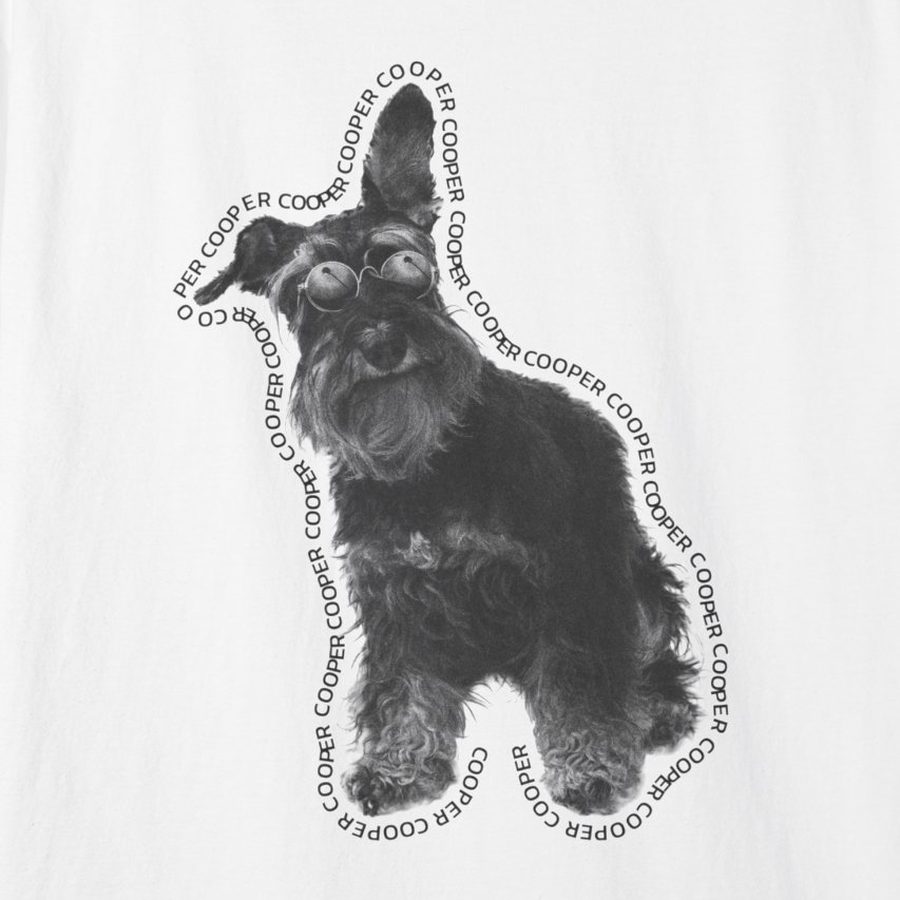 A finished custom portrait, the dog's name wrapped around the silhouette